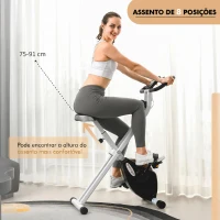 SPORTNOW Bicicleta Estática Dobrável Silenciosa com 8 Níveis de Resistência, Monitor LCD, Assento Ajustável e Rodas, Branca(m-6)
