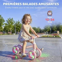 AIYAPLAY Draisienne Bébé 1-2 Ans, 4 Roues Lumineuses, Siège Réglable, Direction Limitée, Pneus EVA Silencieux, 52x22x37cm, Rose(m-4)