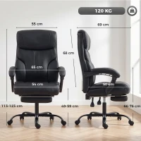 HOMCOM Chaise Bureau Ergonomique Inclinable, Fauteuil de Bureau en PU, Accoudoirs Synchronisés, Hauteur Réglable, Noir(m-3)