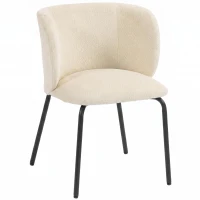 HOMCOM Lot de 2 Chaises Salle à Manger Rembourrées en Chenille, Dossier Incurvé, Pieds Métal, Style Moderne, 57x58x77cm, Beige(m-11)