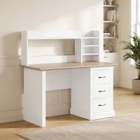 HOMCOM Escritorio para Ordenador con 3 Cajones, 120x55cm, Escritorio con Almacenamiento, Estantes Abiertos y Gran Superficie, Roble y Blanco(m-2)