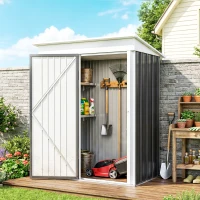 Outsunny Metal Garden Shed, Outdoor Lean-to Shed for Tool Motor Bike, with Adjustable Shelf, Lock, Gloves, 5'x3'x6',  Dark Grey(m-2)