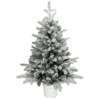 HOMCOM Mini brad de Crăciun 90 cm cu 296 vârfuri, efect zăpadă, ghiveci, mini-brad de masă pentru acasă și birou, Alb(m-7)