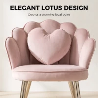HOMCOM Accent Chair Velvet Upholstered Armchair Lotus Back Heart Pillow Lumbar Pillow Metal Legs Soft Pink(m-4)