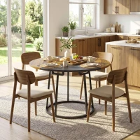 HOMCOM Mesa de Jantar Redonda Ø120 cm para 4-6 Pessoas com Tampo Bicolor, Estilo Industrial, Castanho Rústico e Preto(m-5)