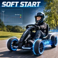 AIYAPLAY 12V Electric Go Kart for Kids with Dual Motors, Adjustable Seat, Soft Start, LED Lights, EVA Wheels, for Age 3-6, Black(m-4)