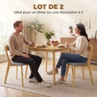HOMCOM Lot de 2 Chaises de Salle à Manger, Chaises Cuisine, Assise Rembourrées en Lin, Dossier Incurvé, Gris et Bois Naturel(m-4)
