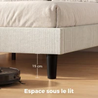 HOMCOM Cadre de Lit 140 x 190 cm avec Sommier, Tête Réglable, Lit Double Rembourré en Velours Côtelé, Sans Bruit, Gris Clair(m-7)