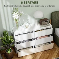 HOMCOM Comodă cu 6 Sertare din PAL, pentru Dormitor, Design Modern și Multifuncțional, 112x34x75 cm, Alb(m-4)
