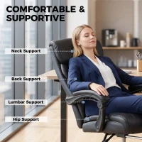 HOMCOM Chaise Bureau Ergonomique Inclinable, Fauteuil de Bureau en PU, Accoudoirs Synchronisés, Hauteur Réglable, Noir(m-9)