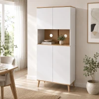HOMCOM Armário de Cozinha com 4 Portas Bancada para Micro-Ondas Prateleiras Ajustáveis Orifício para Cabos 80x40x178 cm Branco(m-8)