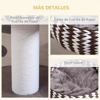 PawHut Árbol Rascador para Gatos Pequeño Altura 52 cm Torre Escalador de Gato con Cama Redonda Cojín de Felpa Suave y Poste Rascador 50x50x52 cm Café y Blanco(m-5)