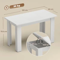 HOMCOM Masă de dining modernă cu spațiu de depozitare, 120 cm, albă(m-3)