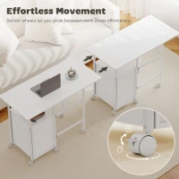 HOMCOM 105 x 51 cm Foldable Office Deskwith 3 Drawers, Extendable Top, Wheels, White(m-6)