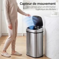 HOMCOM Poubelle de Cuisine Automatique 58L en Acier Inoxydable, Mouvement Sans Contact ou Ouverture Manuelle, Argent(m-4)