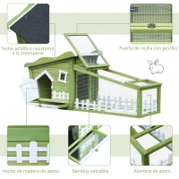 PawHut Conejera de Madera Caseta Exterior con Bandeja Extraíble y Techo Asfáltico 152x62x64 cm Verde y Blanco(m-4)