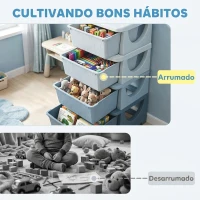 HOMCOM Organizador de Brinquedos com 4 Gavetas Torre de Arrumação para Crianças +3 Anos Cantos Arredondados e Pegas 37x37x76 cm Azul(m-5)