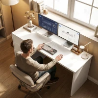 HOMCOM L Shaped Computer Desk with 3 Drawers, 163 x 39 cm Corner Desk, Thick Tabletop, Office Table, White Wood Effect(m-9)