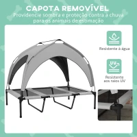 PawHut Cama Elevada para Cães com Toldo Estrutura de Aço e Bolsa de Transporte para Interior e Exterior 106x76x94 cm Cinzento Claro(m-5)