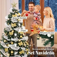 HOMCOM Árbol de Navidad 180 cm con 200 LED 800 Ramas 8 Modos Bolas Cintas y Lazos Mando a Distancia y Base Plegable Verde(m-6)
