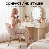 HOMCOM Accent Chair Velvet Upholstered Armchair Lotus Back Heart Pillow Lumbar Pillow Metal Legs Soft Pink(m-7)