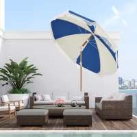 Outsunny Parasol inclinable rond Ø 225 cm avec franges polyester haute densité anti-UV mât démontable, vintage bleu et beige(m-11)