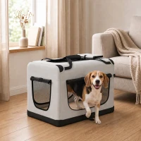 PawHut Sac de transport souple pour chien avec sangle à boucle de sécurité, coussin lavable et gamelle pliable, gris clair(m-11)