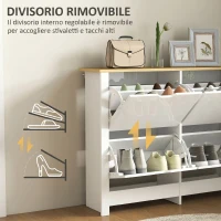HOMCOM Scarpiera Moderna per 16 Paia Max con 4 Cassetti Regolabili e Rimovibili, in Legno, 105x26x80 cm, Bianco(m-6)