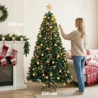 HOMCOM Árbol de Navidad Decorativo 180 cm con 240 LED 755 Ramas Ignífugas Estrella 30 Bolas 18 Lazos Decoración Dorado Verde(m-3)