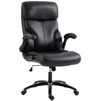HOMCOM Chaise Bureau Ergonomique avec Accoudoirs Relevables, Fauteuil de Bureau en PU, Hauteur Réglable, Fonction Bascule, Noir(m-15)