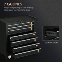 DURHAND Carro de Herramientas con 7 Cajones Cerradura Asa 2 Ruedas con Freno de Bloqueo para Garaje Hogar Negro(m-4)