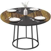 HOMCOM Mesa de Jantar Redonda Ø120 cm para 4-6 Pessoas com Tampo Bicolor, Estilo Industrial, Castanho Rústico e Preto(m-7)