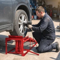 HOMCOM Lot de 2 Rampes d'Accès avec Cric Hydraulique 3T, Hauteur Réglable, Largeur d'Accès 230mm, 114x34,5x27cm, Rouge(m-9)