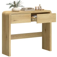 HOMCOM Konsole mit 2 Schubladen, Konsolentisch, 100 x 30 x 85 cm, abgerundete Ecken und dicke Platte, Naturholz(m-8)
