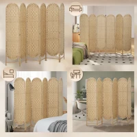 HOMCOM Paravent interieur ovale 6 panneaux 240 x 170 cm séparateur de pièce pliable, léger et tissé, bois naturel(m-8)