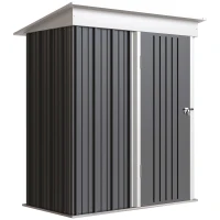 Outsunny Metal Garden Shed, Outdoor Lean-to Shed for Tool Motor Bike, with Adjustable Shelf, Lock, Gloves, 5'x3'x6',  Dark Grey(m-1)
