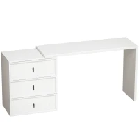 HOMCOM L Shaped Computer Desk with 3 Drawers, 163 x 39 cm Corner Desk, Thick Tabletop, Office Table, White Wood Effect(m-1)
