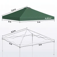 Outsunny Toldo de Pérgola de Recambio 3x3 m Techo de Repuesto para Carpa Plegable de Tela Oxford 210D Protección UV 50+ Verde(m-3)