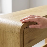 HOMCOM Mesa consola con 2 cajones, mueble consola, 100 x 30 x 85 cm, esquinas redondeadas y tablero grueso, madera natural(m-6)