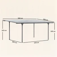 Outsunny Pergola rigide alu. polycarbonate pavillon de jardin abri de voiture 500 x 299 x 195/223 cm gris(m-3)
