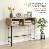 HOMCOM Consolă pentru Hol, cu Compartimente și Uși Glisante Tip Tambur, Picioare din Oțel, 100x30x80 cm, Stejar(m-6)