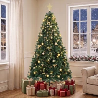 HOMCOM Árbol de Navidad Decorativo 230 cm con 296 LED 755 Ramas Ignífugas Estrella 42 Bolas 30 Lazos Decoración Dorado Verde(m-9)