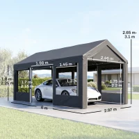Outsunny Pavilion Auto și pentru Petreceri cu Înălțime Reglabilă, 4 Uși și 4 Fereastre, 6x3m Gri Închis(m-3)