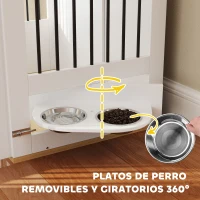 PawHut Jaula para Perros Medianos 2 en 1 con 2 Puertas con Puertas Comedero Giratorio de 360° y 2 Cuencos 80x55x71,5 cm Blanco(m-4)