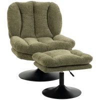 HOMCOM Loungesessel mit Hocker, 360° drehbar, aus Raindrop-Samt, höhenverstellbarer Fußhocker, Grün(m-12)