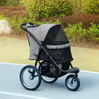 PawHut Carrito para Perros y Gatos Plegable hasta 10 kg Cochecito para Perros Pequeños de 3 Ruedas Grandes de Goma Gris(m-6)