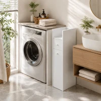 HOMCOM Mueble de baño salvaespacio, 3 niveles con cajones y ruedas, Blanco(m-5)