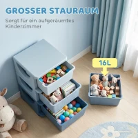 HOMCOM Aufbewahrungsboxen für Kinder, 3 Schubladen, abgerundete Kanten, erhöhtes Design, 37x37x56,5 cm, Blau(m-4)