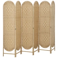 HOMCOM Paravent interieur ovale 6 panneaux 240 x 170 cm séparateur de pièce pliable, léger et tissé, bois naturel(m-13)