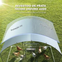 PawHut Galinheiro para Exterior 2,8x1,7x1,9 m Cobertura em Tecido Oxford Anti-UV Impermeável Fechos para 5-8 Galinhas Prata(m-7)